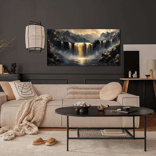 HUBOSKN Waterfall Canvas Wall Art for Living Room - Mountain Art Wall Decor for Office - Modern Wall Art for Bedroom Size 20" x 40" - Image 5