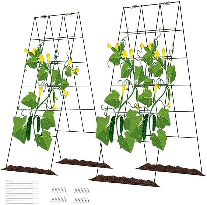 DOEWORKS Cucumber Trellis, 48" High Foldable A Frame Garden Trellis, 2 Pack, Plant Support for Climbing Cucumber, Beans, Tomatoes, Flowers, Green - Image 1