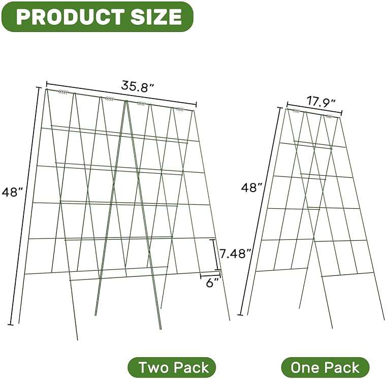 DOEWORKS Cucumber Trellis, 48" High Foldable A Frame Garden Trellis, 2 Pack, Plant Support for Climbing Cucumber, Beans, Tomatoes, Flowers, Green - Image 3
