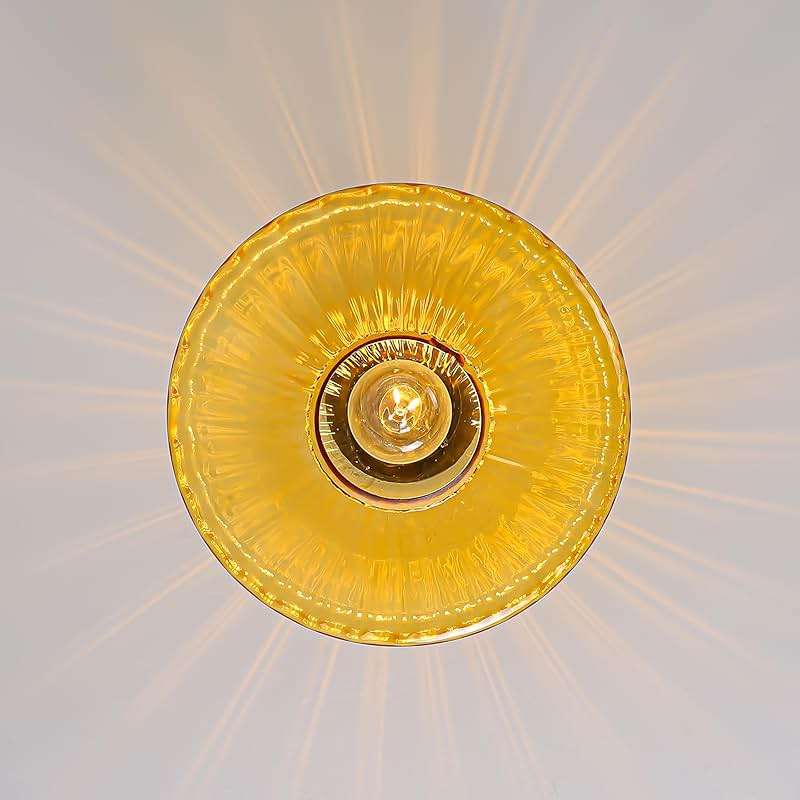 FCTWAKS Semi Flush Mount Ceiling Light, 11.8" Mid Century Modern 1-Light Close to Ceiling Light Fixtures with Drum Amber Glass Shade for Bedroom Entryway Hallway Porch Foyer - Image 8
