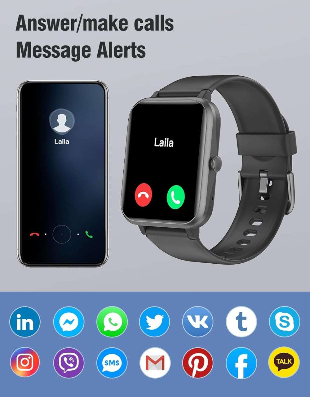 Fitness Tracker Fitness Watches for Women Men (Make/Answer Calls), 1.85" Smart Watch for iPhone/Android Phones, Heart Rate/Sleep Monitor Steps Tracker Watch Pedometer IP68 Waterproof (Dark Black) - Image 3