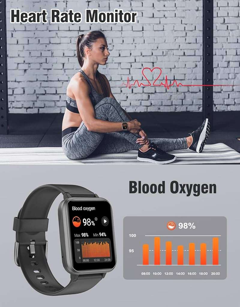 Fitness Tracker Fitness Watches for Women Men (Make/Answer Calls), 1.85" Smart Watch for iPhone/Android Phones, Heart Rate/Sleep Monitor Steps Tracker Watch Pedometer IP68 Waterproof (Dark Black) - Image 4