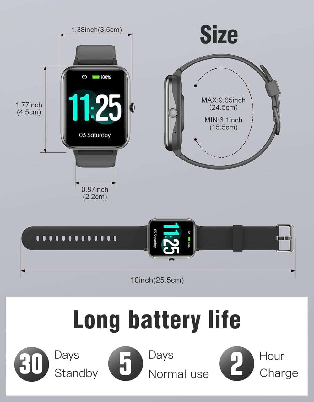 Fitness Tracker Fitness Watches for Women Men (Make/Answer Calls), 1.85" Smart Watch for iPhone/Android Phones, Heart Rate/Sleep Monitor Steps Tracker Watch Pedometer IP68 Waterproof (Dark Black) - Image 6