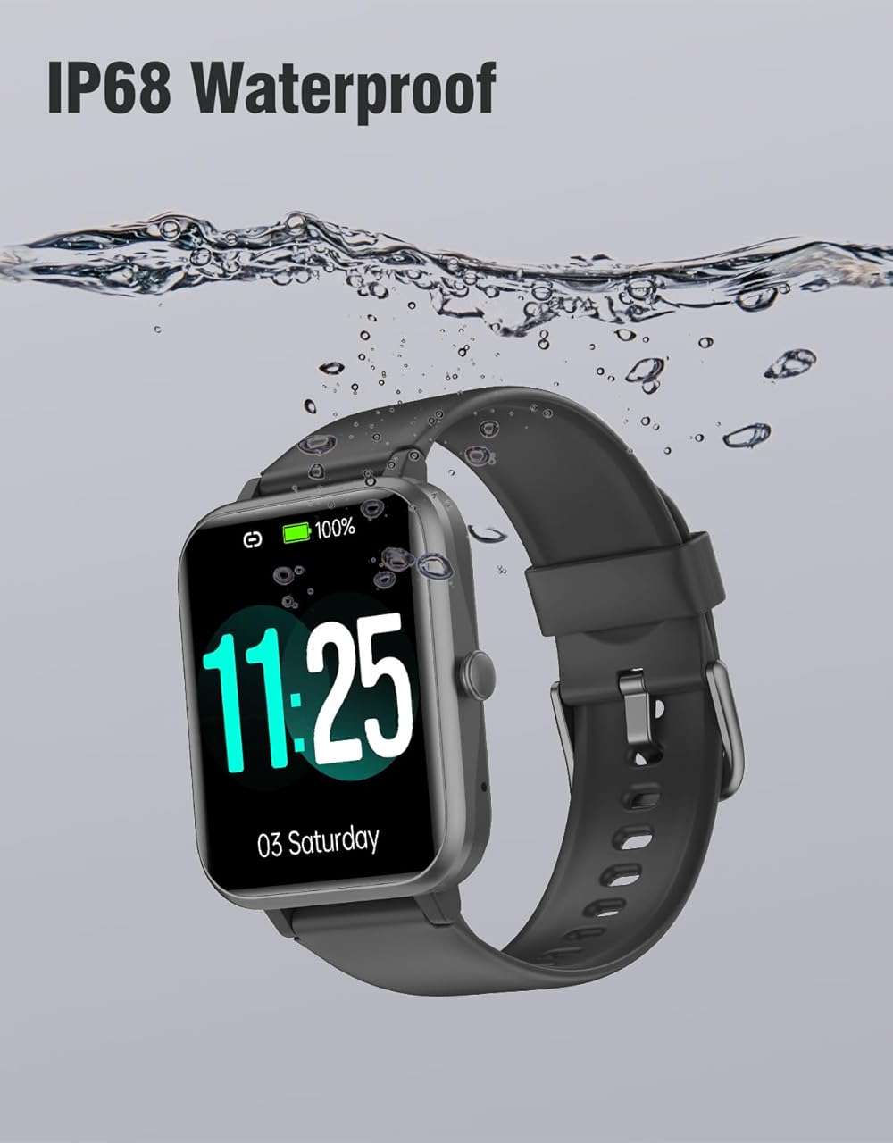 Fitness Tracker Fitness Watches for Women Men (Make/Answer Calls), 1.85" Smart Watch for iPhone/Android Phones, Heart Rate/Sleep Monitor Steps Tracker Watch Pedometer IP68 Waterproof (Dark Black) - Image 7