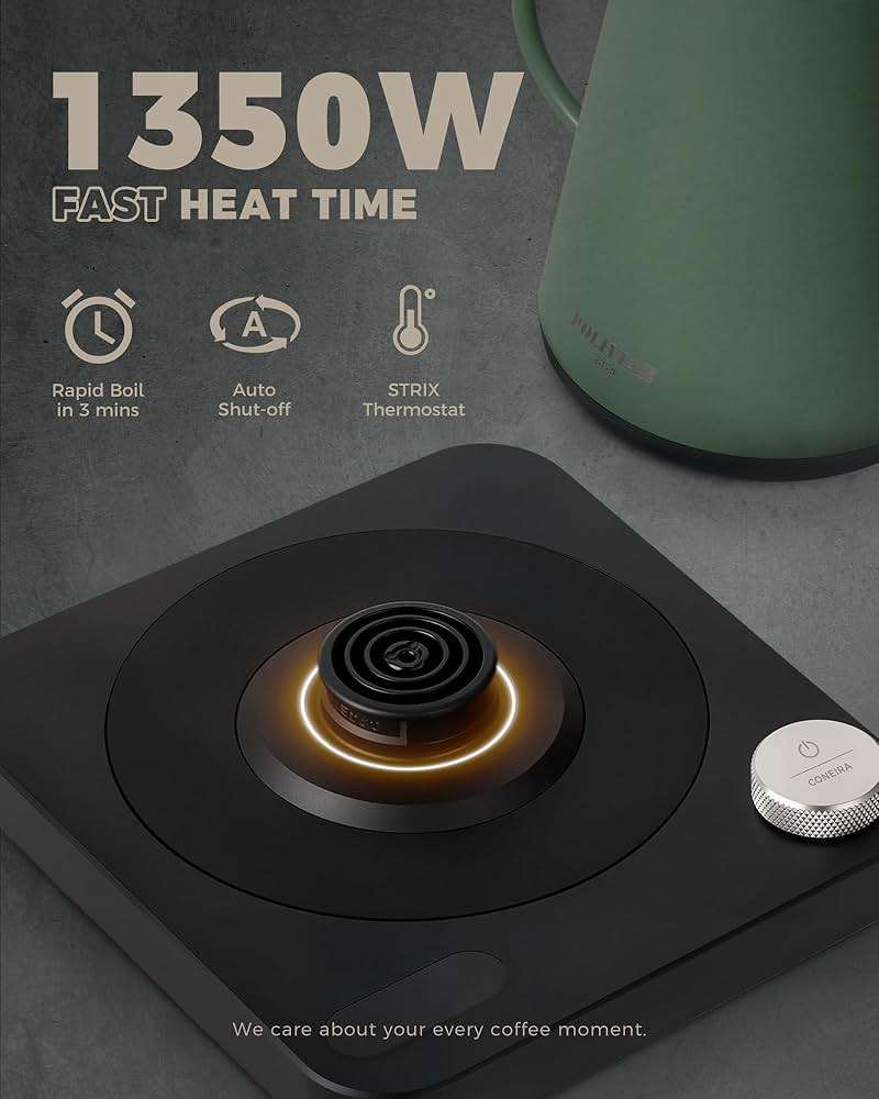 POLIVIAR Electric Gooseneck Kettle, 1350W Electric Tea Kettle Wood Pattern Handle, 34oz Pour Over Electric Kettle for Coffee & Tea, 18/8 Stainless Steel Inner, Temperature Control & Rapid Heating - Image 5