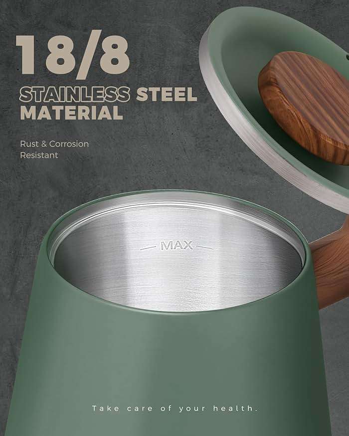 POLIVIAR Electric Gooseneck Kettle, 1350W Electric Tea Kettle Wood Pattern Handle, 34oz Pour Over Electric Kettle for Coffee & Tea, 18/8 Stainless Steel Inner, Temperature Control & Rapid Heating - Image 6