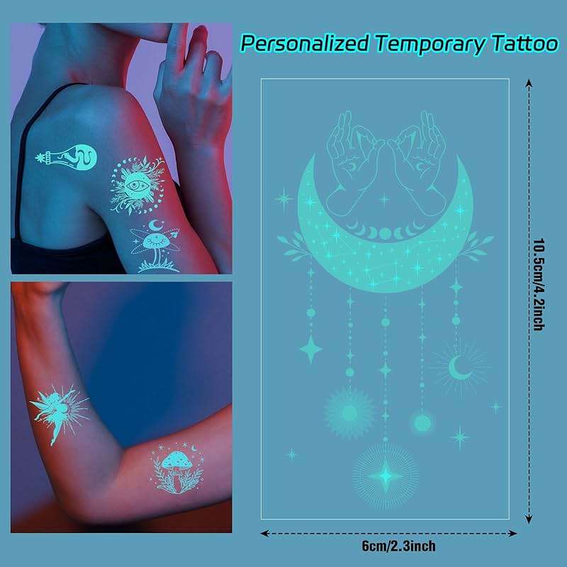 Luvsweets Boho Mystic Temporary Tattoo - 26 Sheets Butterfly Glow In The Dark Temporary Tattoos for Women Adult, Glitter Fake Tattoo Stickers, Party Decorations Supplies Favors - Image 2