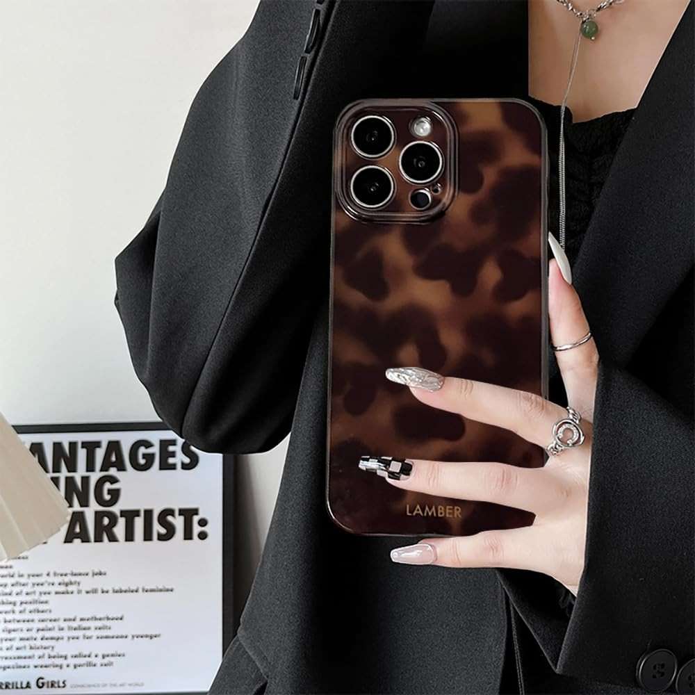 XQAGU Cute Phone Case for iPhone 15 Pro Max Case Amber Leopard Full Camera Protective Slim Shockproof Aesthetic-Brown Amber - Image 2