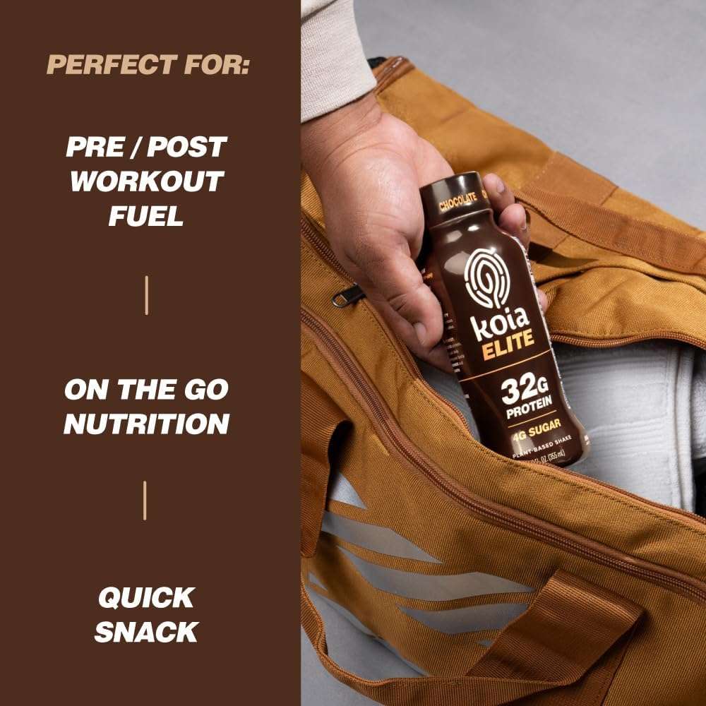 Koia Elite Plant Based Protein Shake, Chocolate, 32g Protein, 4g Sugar, 6g Prebiotic Fiber, Pre & Post Workout Nutritional Drink, No Seed Oils, Dairy-Free, Gluten-Free, Non-GMO, 12 Fl Oz (Pack of 12) - Image 5