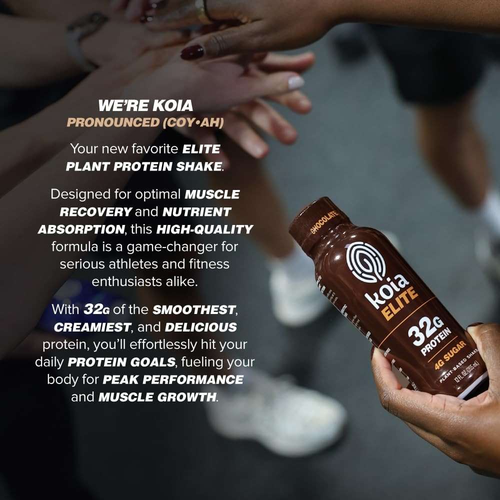 Koia Elite Plant Based Protein Shake, Chocolate, 32g Protein, 4g Sugar, 6g Prebiotic Fiber, Pre & Post Workout Nutritional Drink, No Seed Oils, Dairy-Free, Gluten-Free, Non-GMO, 12 Fl Oz (Pack of 12) - Image 9