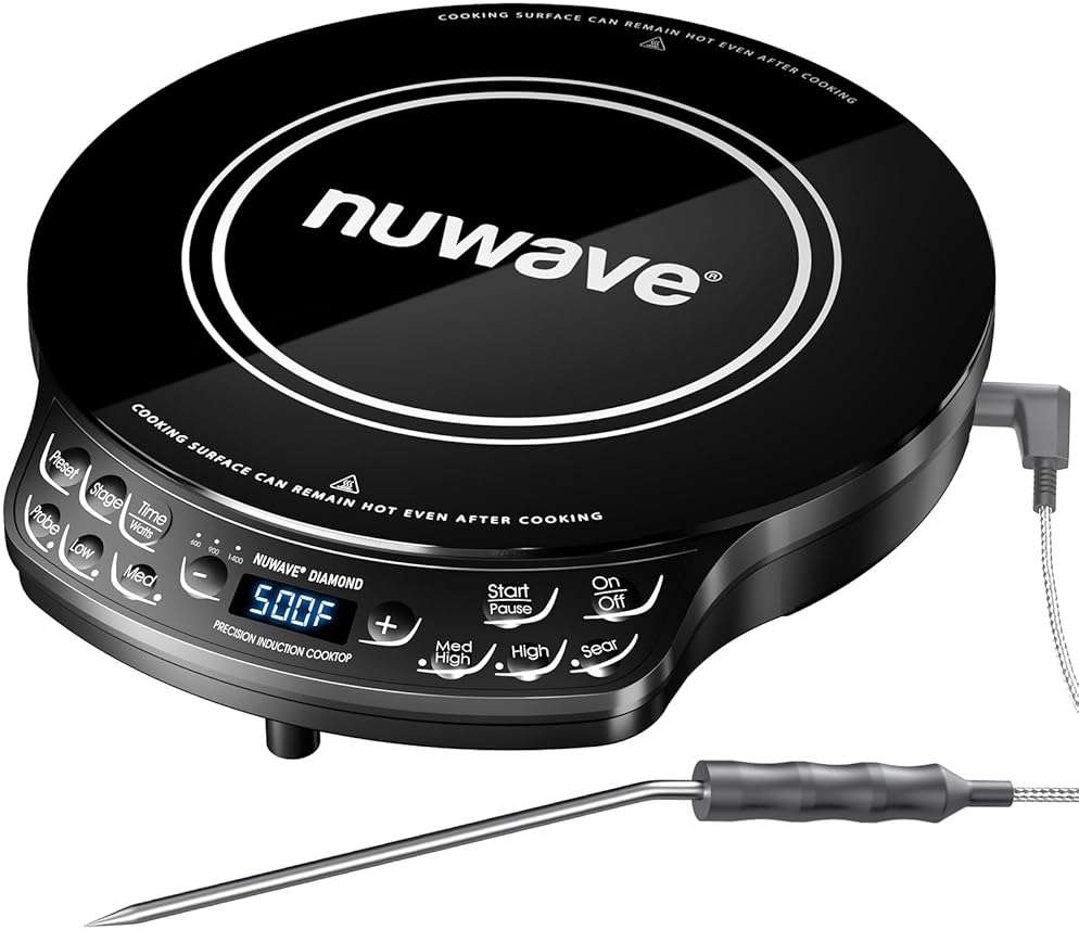 Nuwave Portable Induction Cooktop Diamond with Probe, Advanced Countertop Burner, 91 Temps from 100°F to 500°F, 12”Shatter-Proof Ceramic Glass & 6.5”Heating Coil, Ideal for RV Camp,Small Apt,Travel - Image 1