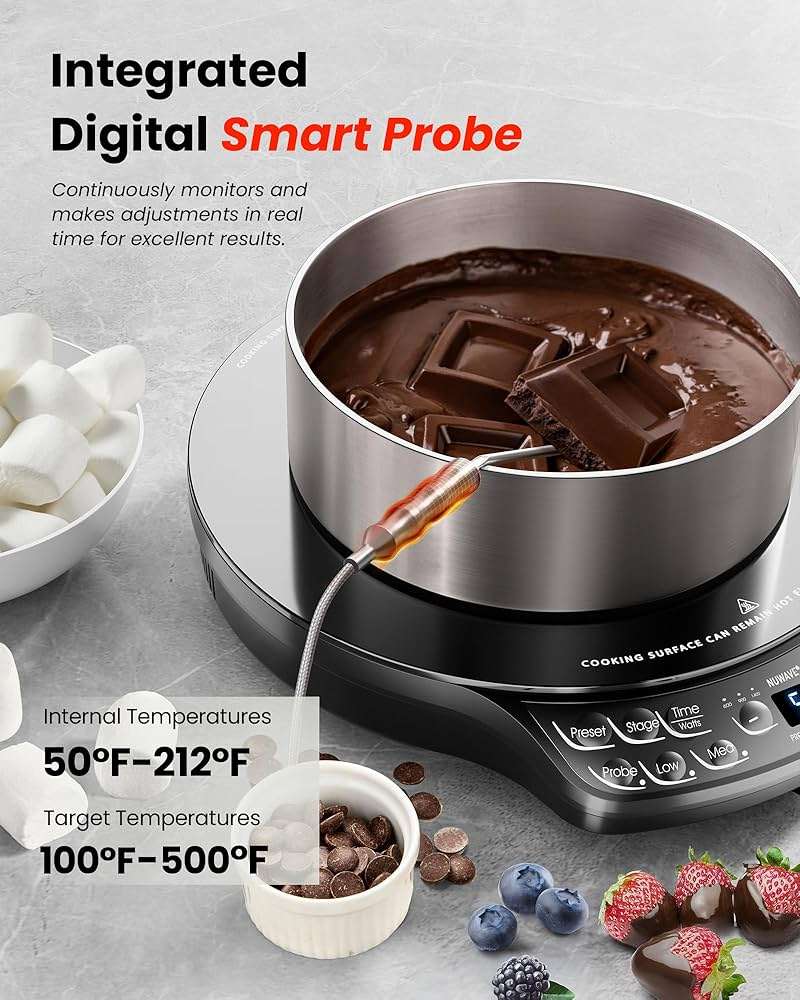 Nuwave Portable Induction Cooktop Diamond with Probe, Advanced Countertop Burner, 91 Temps from 100°F to 500°F, 12”Shatter-Proof Ceramic Glass & 6.5”Heating Coil, Ideal for RV Camp,Small Apt,Travel - Image 3