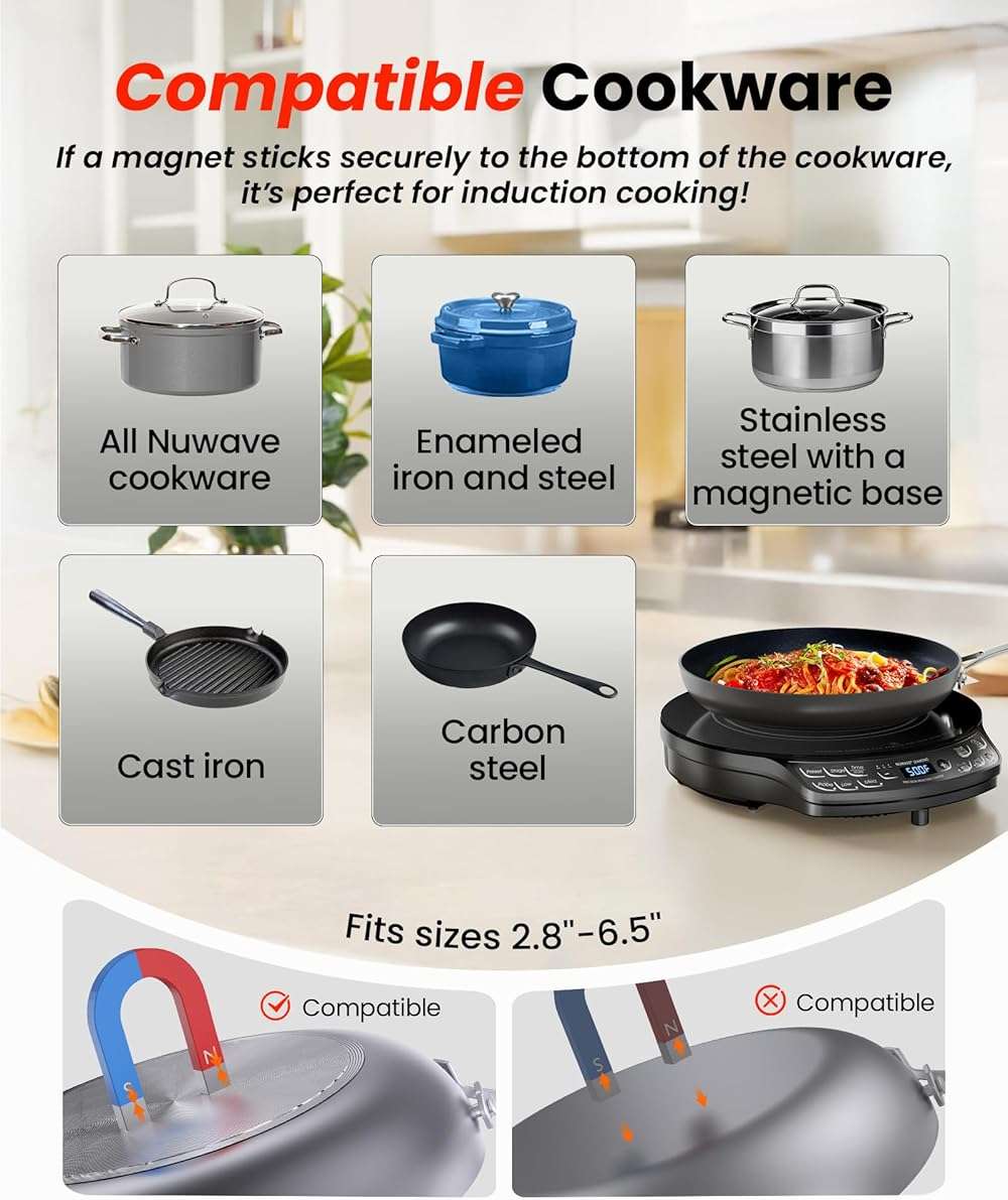 Nuwave Portable Induction Cooktop Diamond with Probe, Advanced Countertop Burner, 91 Temps from 100°F to 500°F, 12”Shatter-Proof Ceramic Glass & 6.5”Heating Coil, Ideal for RV Camp,Small Apt,Travel - Image 7