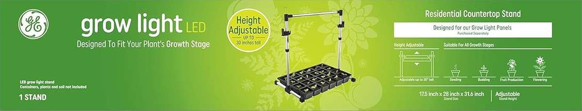 GE Grow Light Stand, Adjustable Height up to 30 inches Tall, 17.5 inch x 28 inch by 31.6 inch Stand Size (containers, Plants and Soil not Included) - Image 1