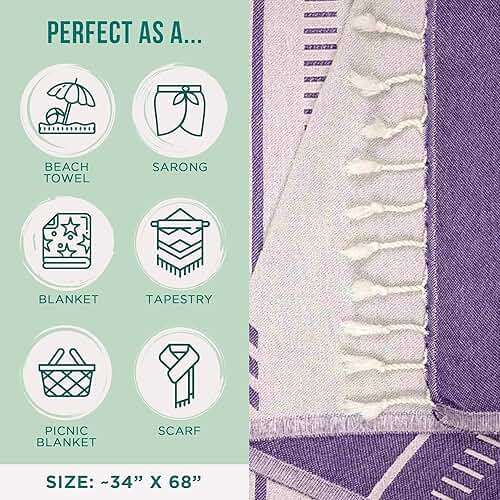 Sand Cloud Turkish Beach Towel - Sand Free - 100% Organic Turkish Cotton Yarn - Quick Dry Towel for Beach, Picnic, Blanket or Bath Towel - As Seen on Shark Tank - Santa Fe (Purple) - Image 3