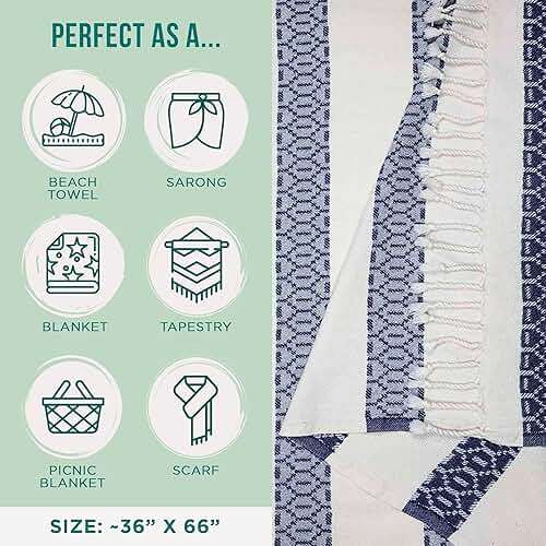 Sand Cloud Turkish Beach Towel - 100% Organic Cotton Turkish Bath Towels - Ultra Soft, Sand Free & Quick Dry Towel for Beach, Pool, or Picnic - As Seen on Shark Tank - Patriot Stripe - Image 3