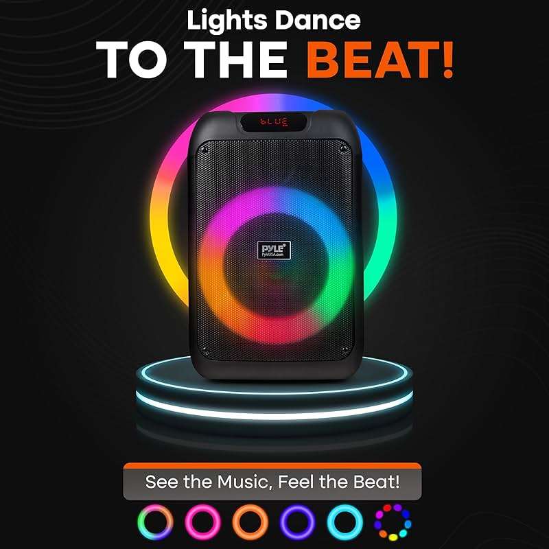 Pyle Portable Bluetooth Party Speaker with 8" Inch Woofer, TWS Function, 100W Rechargeable Battery, Mic Input, Echo, Bass & Treble Control, USB/SD/BT/FM Radio, LED Ring Lights, for Indoor/Outdoor Use - Image 6