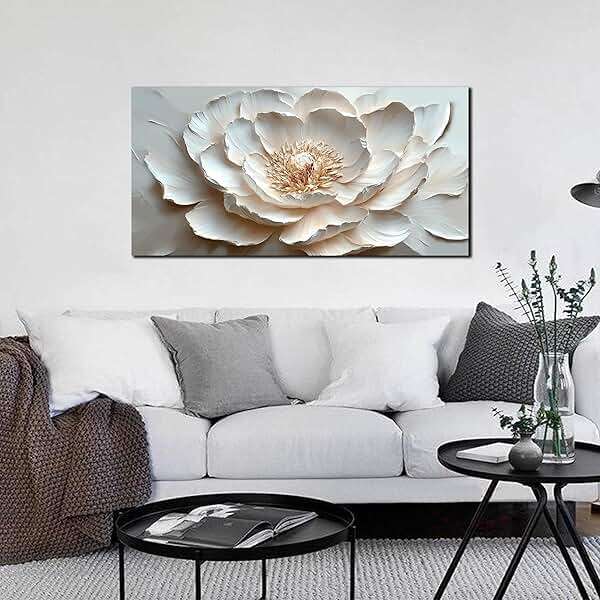 WDHCG Flower Art Wall Decor for Living Room - White/Pink/Beige Canvas Wall Art for Office - Modern Wall Decor for Bedroom Women Size 20 x 40 Inch - Image 6