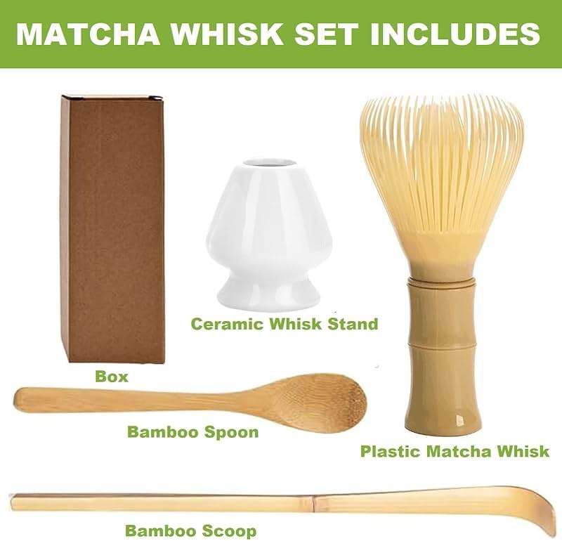 Matcha Whisk Set, Japanese Tea Set (4pcs) includes PP Resin Matcha Whisk, Bamboo Spoon, Scoop and Ceramic Holder, Tea Making Tools, Matcha Kit, Ceremony Gift (Green) - Image 2