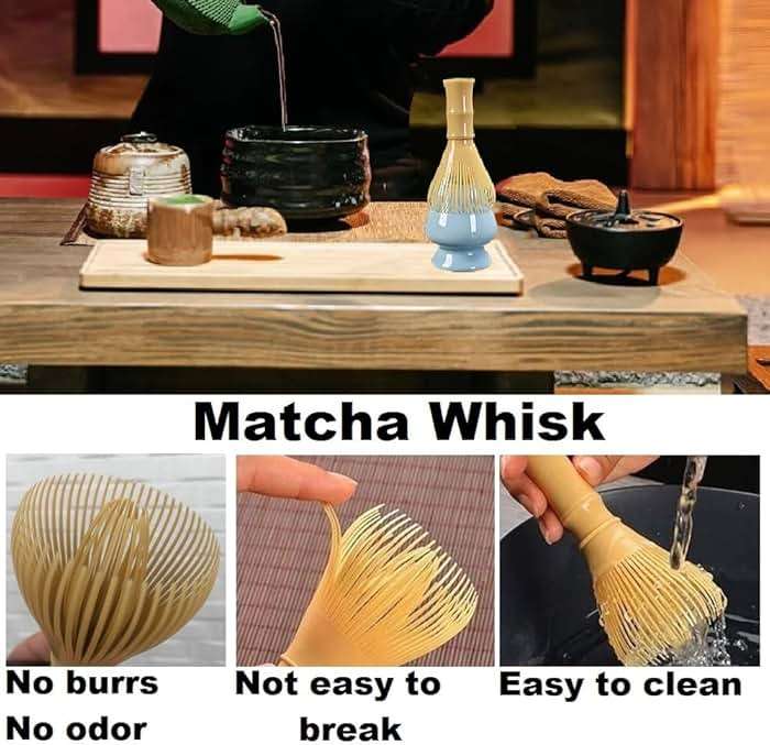 Matcha Whisk Set, Japanese Tea Set (4pcs) includes PP Resin Matcha Whisk, Bamboo Spoon, Scoop and Ceramic Holder, Tea Making Tools, Matcha Kit, Ceremony Gift (Green) - Image 4