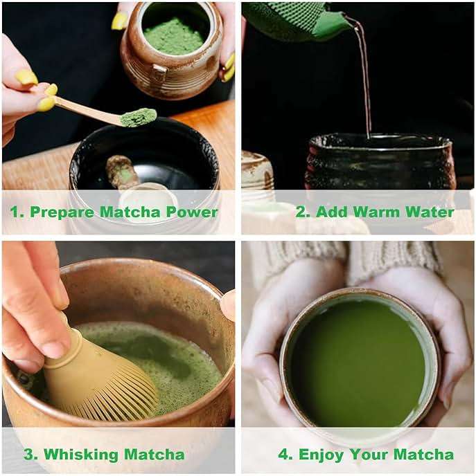 Matcha Whisk Set, Japanese Tea Set (4pcs) includes PP Resin Matcha Whisk, Bamboo Spoon, Scoop and Ceramic Holder, Tea Making Tools, Matcha Kit, Ceremony Gift (Green) - Image 5