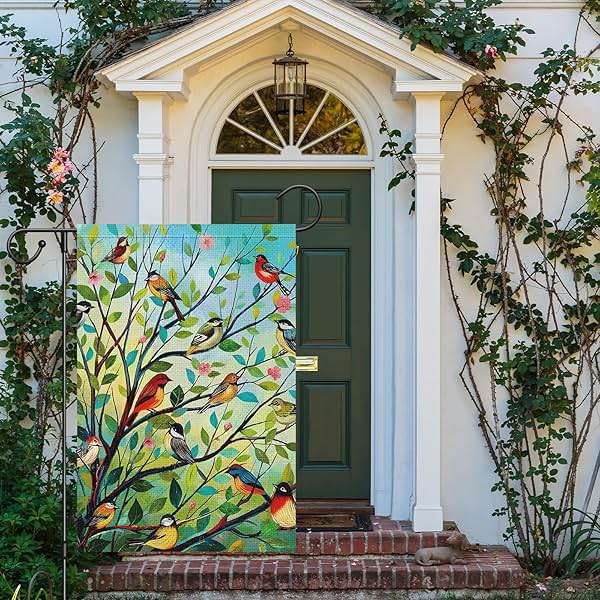 Louise Maelys Spring Welcome Garden Flag Bird Tree Double Sided 12x18 Inch Floral Small Burlap Holiday House Yard Outdoor Outside Home Decor - Image 2