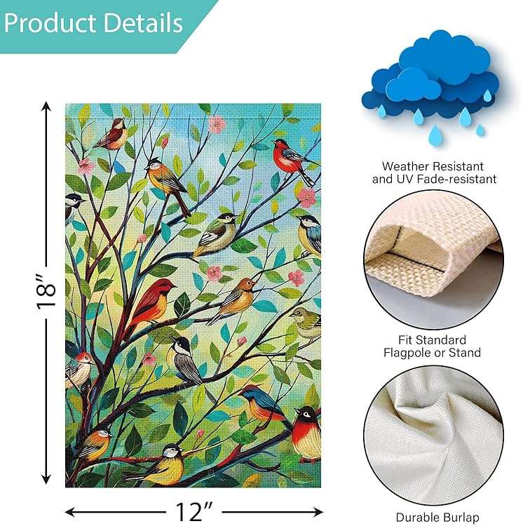 Louise Maelys Spring Welcome Garden Flag Bird Tree Double Sided 12x18 Inch Floral Small Burlap Holiday House Yard Outdoor Outside Home Decor - Image 3