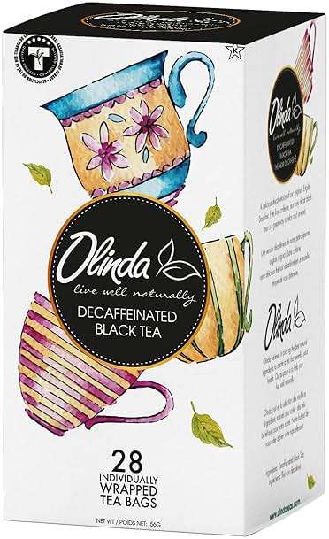 Olinda Decaffeinated Black Tea 28 Individually Wrapped Tea Bags Gluten-Free Vegan Breakfast Black Tea Decaf - Image 1