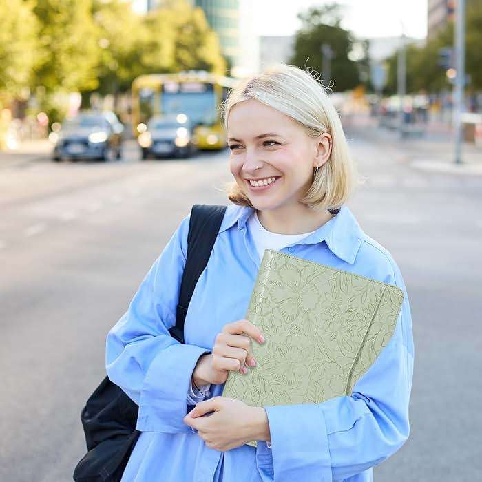 Embossed Vegan Leather Portfolio for Women,Professional Organize Padfolio with A4 Notepad Holder,Professional Business Document Organizer for Women (Light Green) - Image 8