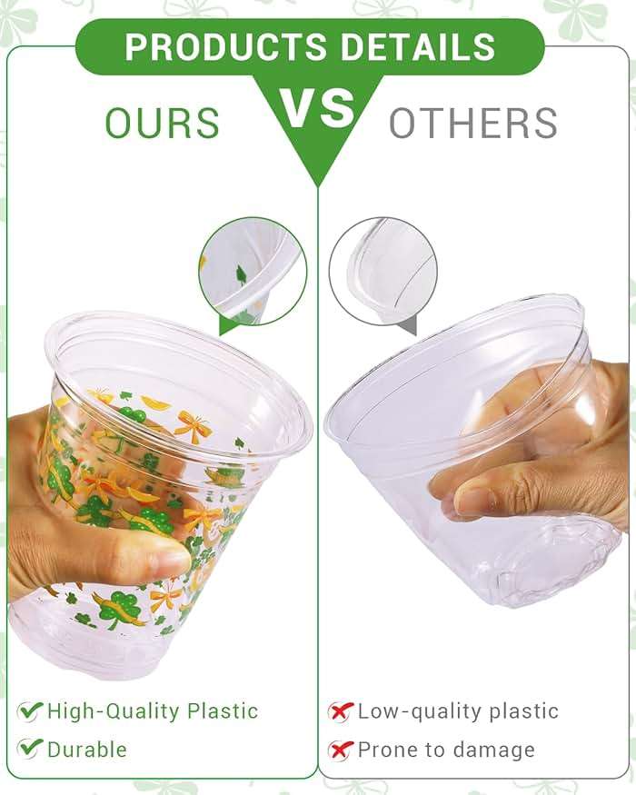60 Pcs St Patrick's Day Plastic Cups, 12oz St. Patrick's Day Party Cups, St. Patrick Disposable Clear Plastic Cups, Irish Themed Plastic Cups with Lucky Shamrock Design for Beer Beverage Drinkware - Image 5