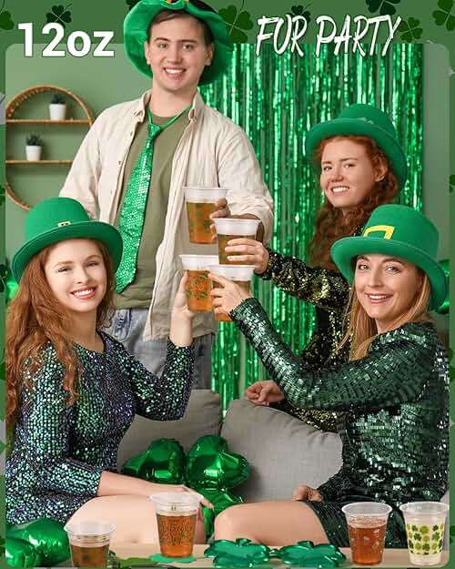 60 Pcs St Patrick's Day Plastic Cups, 12oz St. Patrick's Day Party Cups, St. Patrick Disposable Clear Plastic Cups, Irish Themed Plastic Cups with Lucky Shamrock Design for Beer Beverage Drinkware - Image 8