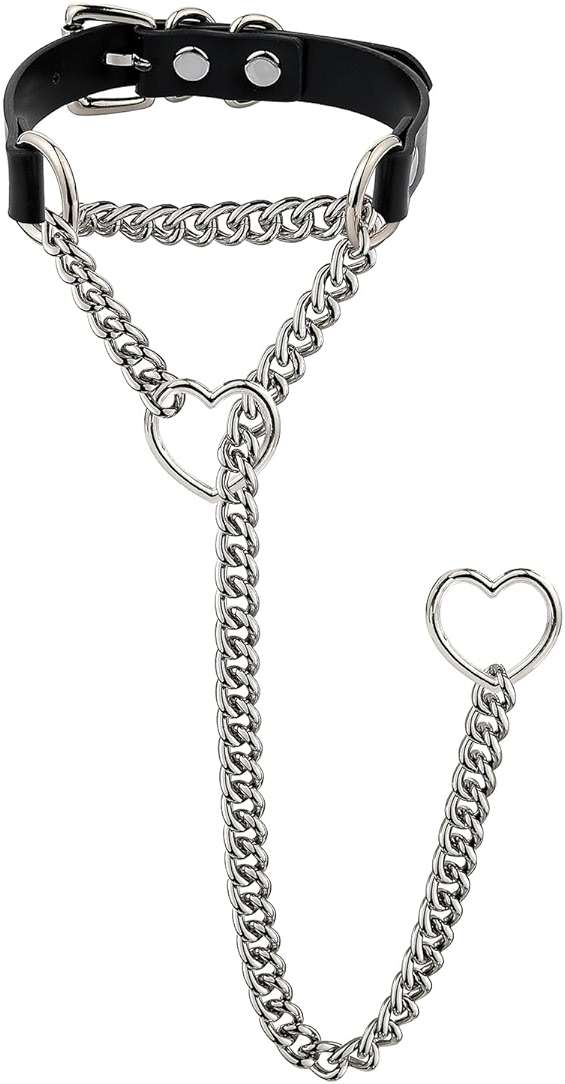 ADEMISHIA Handmade Black Heart Choker Collar For Women, Punk Gothic O-ring Slip Chain Necklace with Adjustable Vegan Leather Buckle - Image 2