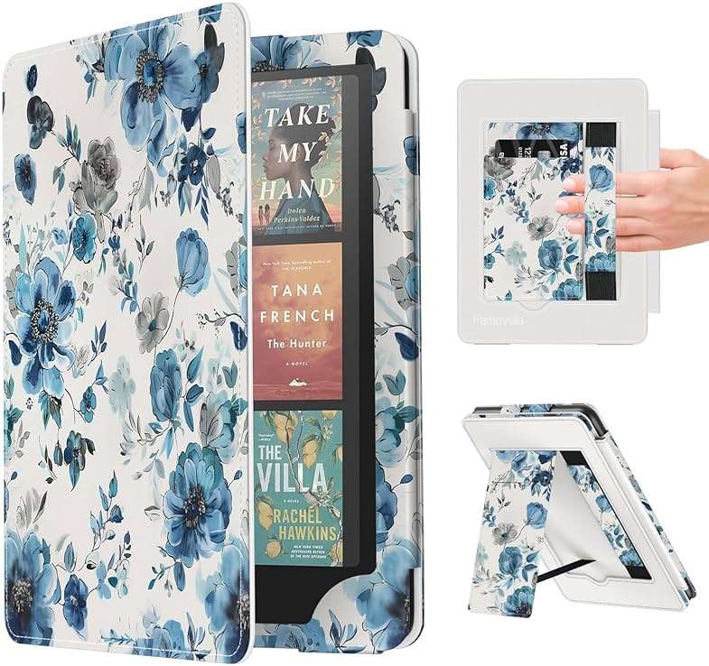 Famavala Case Cover for 7"/6.8" Kindle Paperwhite Signature Edition (12th/11th Generation, 2024/2021 Release) and Kindle Colorsoft Signature Edition 1st Gen (Blue Floral) - Image 1