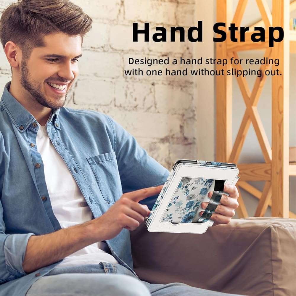 Famavala Case Cover for 7"/6.8" Kindle Paperwhite Signature Edition (12th/11th Generation, 2024/2021 Release) and Kindle Colorsoft Signature Edition 1st Gen (Blue Floral) - Image 4