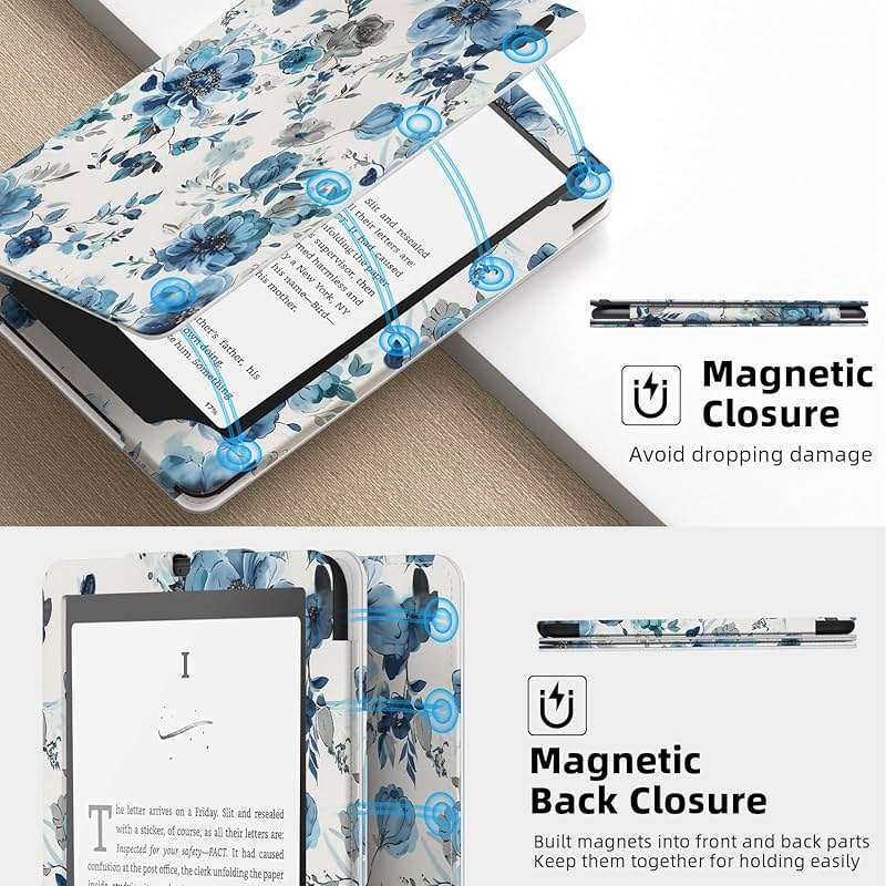 Famavala Case Cover for 7"/6.8" Kindle Paperwhite Signature Edition (12th/11th Generation, 2024/2021 Release) and Kindle Colorsoft Signature Edition 1st Gen (Blue Floral) - Image 8