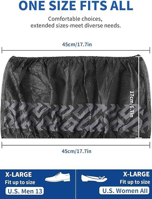 X-Large 50 Pack Shoe Covers Disposable Non-Slip, Black Non-Woven Fabric Boot Covers, Stretchable Fits Up to Size 13 US Men (Black, 50 Pack) - Image 5