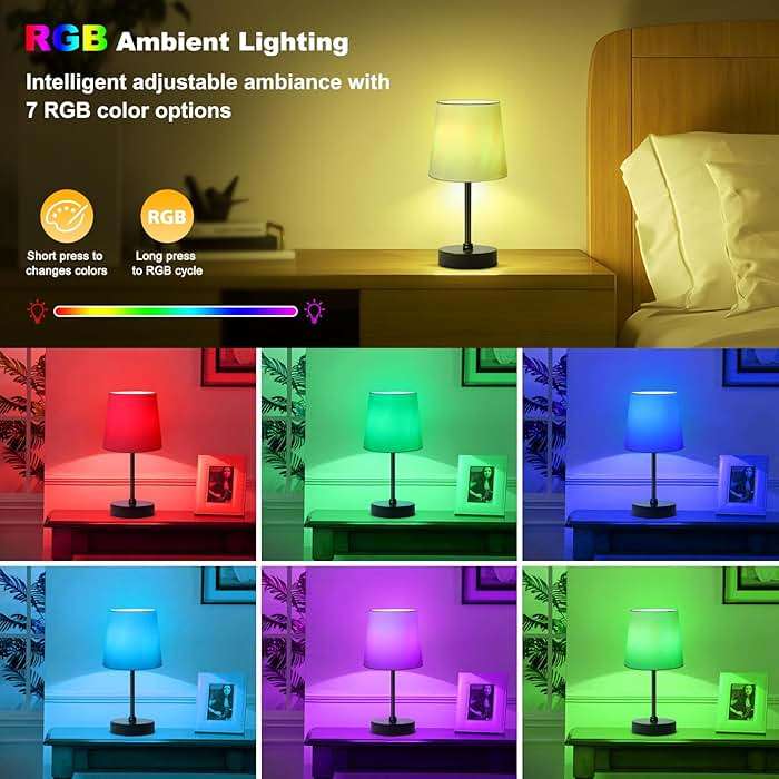 Wowag Cordless Table Lamp,5000mAh Rechargeable Battery Operated Desk Lamp,3Colors & 7 RGB Stepless Dimmable, Portable Small Touch Fabric Shade LED Night Light for Patio Restaurant Home(White) - Image 4