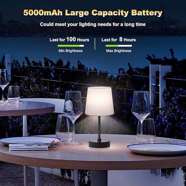 Wowag Cordless Table Lamp,5000mAh Rechargeable Battery Operated Desk Lamp,3Colors & 7 RGB Stepless Dimmable, Portable Small Touch Fabric Shade LED Night Light for Patio Restaurant Home(White) - Image 7