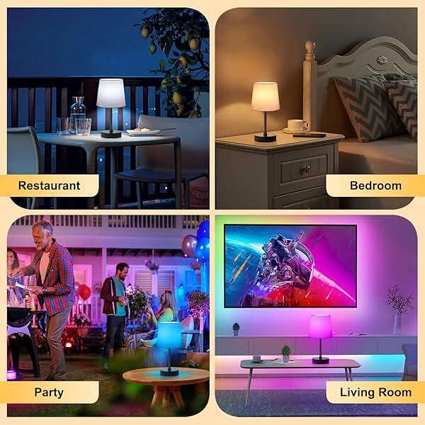 Wowag Cordless Table Lamp,5000mAh Rechargeable Battery Operated Desk Lamp,3Colors & 7 RGB Stepless Dimmable, Portable Small Touch Fabric Shade LED Night Light for Patio Restaurant Home(White) - Image 8