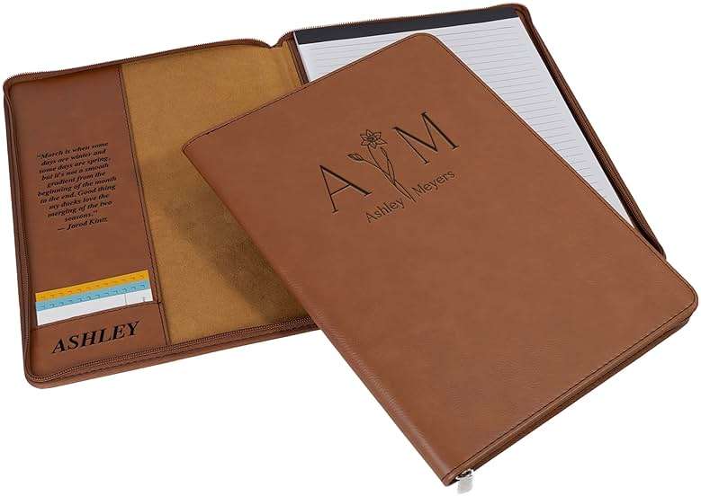 Personalized Birth Month Flower Padfolio for Women, Custom Engraved Leather Portfolio for Her, 7 Colors - A4 or A5 Sizes, Personalized Gifts for Women, College Students, Birthday Gifts for Women - Image 1