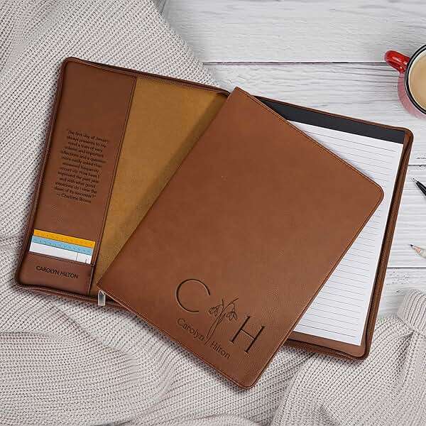 Personalized Birth Month Flower Padfolio for Women, Custom Engraved Leather Portfolio for Her, 7 Colors - A4 or A5 Sizes, Personalized Gifts for Women, College Students, Birthday Gifts for Women - Image 2