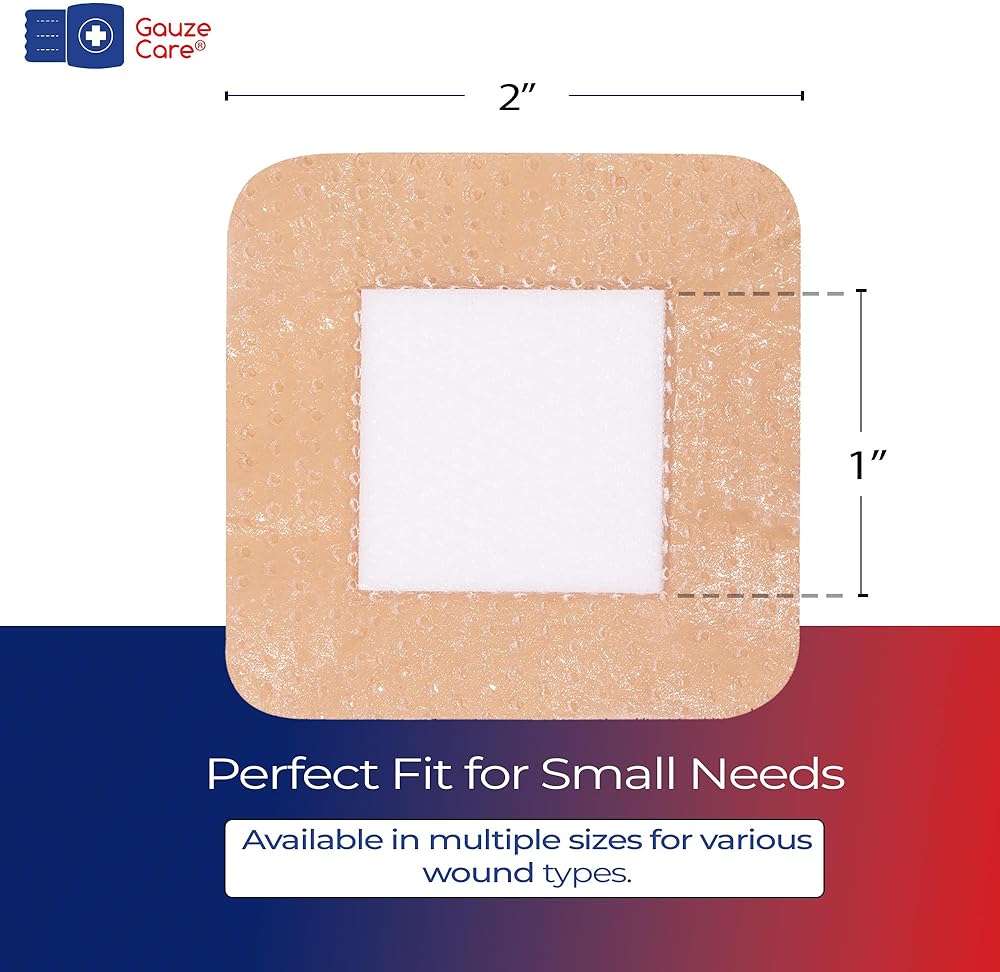 GauzeCare Silicone Foam Dressing 2x2 (Pack of 20) – Waterproof Wound Bandages with Adhesive Border, Self-Adhesive and Highly Absorbent Silicone Bandages for Effective Wound Care - Image 2