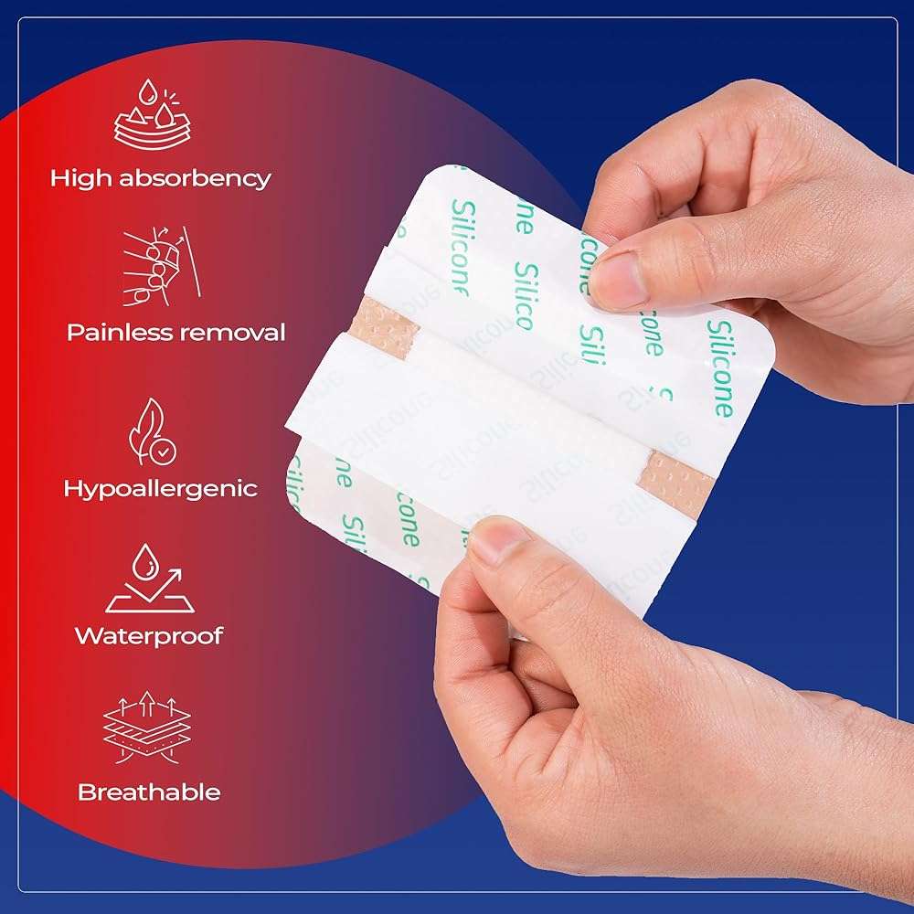 GauzeCare Silicone Foam Dressing 2x2 (Pack of 20) – Waterproof Wound Bandages with Adhesive Border, Self-Adhesive and Highly Absorbent Silicone Bandages for Effective Wound Care - Image 3