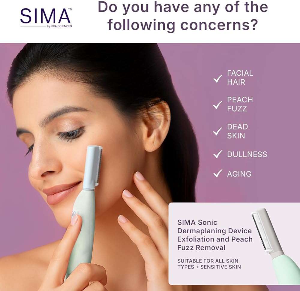 SPA SCIENCES - SIMA Patented Dermaplane Razor for Women Face – Painless 2-in-1 Facial Exfoliation & Peach Fuzz Hair Removal – Anti-Aging – 3 Speeds – Rechargeable – 19 Weeks Treatment - Image 3