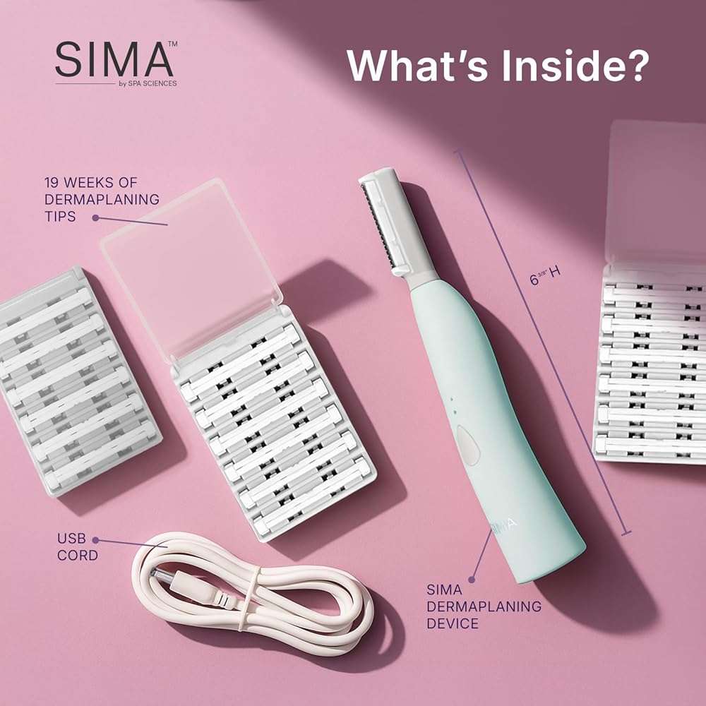 SPA SCIENCES - SIMA Patented Dermaplane Razor for Women Face – Painless 2-in-1 Facial Exfoliation & Peach Fuzz Hair Removal – Anti-Aging – 3 Speeds – Rechargeable – 19 Weeks Treatment - Image 6