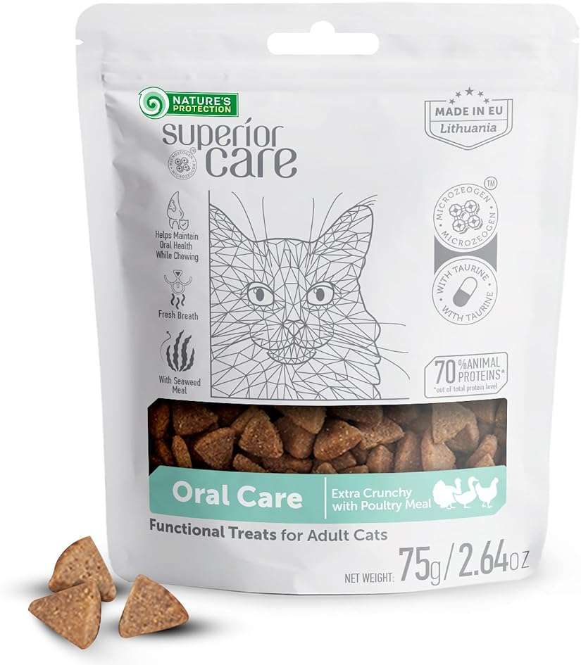 Nature's Protection Cat Dental Treats - Crunchy Oral Care Chews for Cat Teeth Cleaning for Adult Cats - No Bad Breath, Less Hairball (Superior Care - Poultry, 2.64 oz) - Image 1