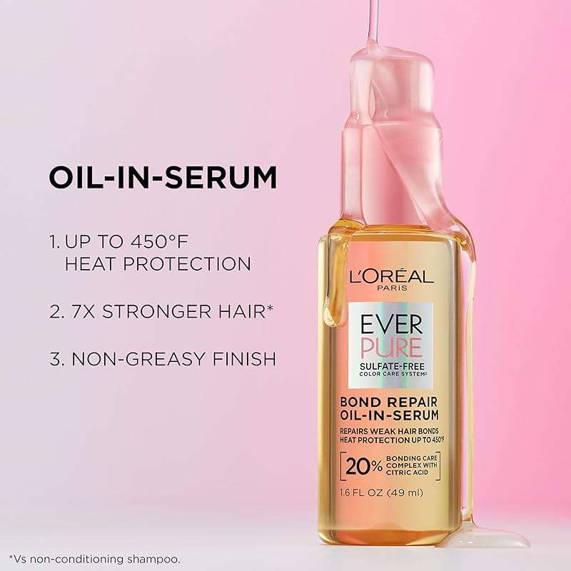 L'Oreal Paris Bond Repair+ Hair Oil-in-Serum, Heat Protectant to Strengthen Damaged, Color-Treated Hair, Provides Intense Shine and Frizz Control, EverPure, 1.6 Fl Oz (Packaging May Vary) - Image 6