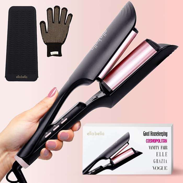 ELLA BELLA® Ultimate Waver Curling Iron • Crimper Hair Tool • Adjustable Heat Settings • Dual Voltage Hair Curler • Anti-Scald Tech • Ionic Ceramic Coating for Long-Lasting, Frizz-Free Beach Waves - Image 1