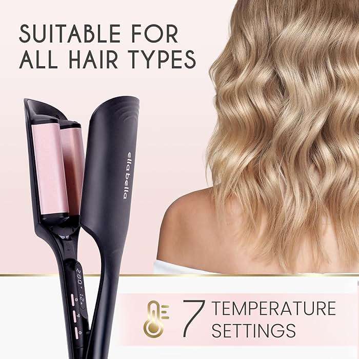 ELLA BELLA® Ultimate Waver Curling Iron • Crimper Hair Tool • Adjustable Heat Settings • Dual Voltage Hair Curler • Anti-Scald Tech • Ionic Ceramic Coating for Long-Lasting, Frizz-Free Beach Waves - Image 5