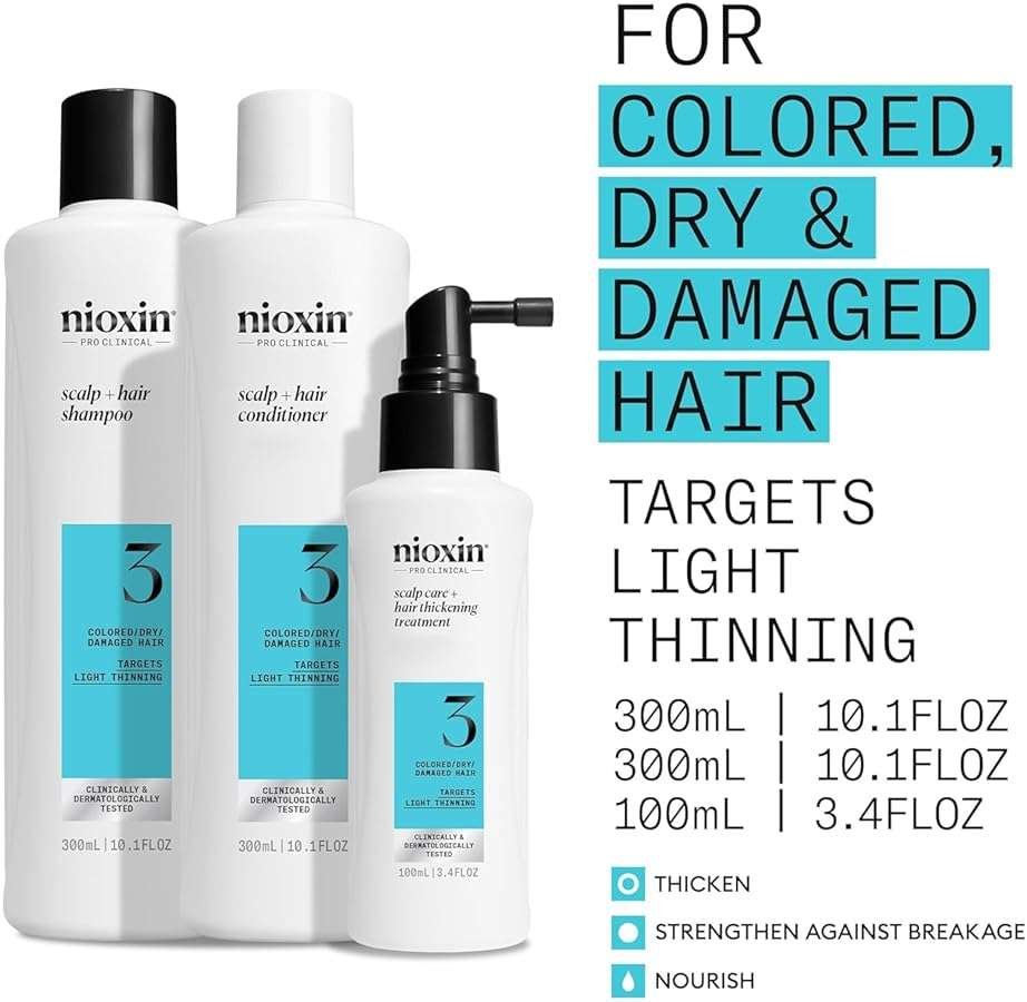 Nioxin Scalp + Hair Thickening System 3 Kit | For Colored, Dry, & Damaged-Hair with Light Thinning | Cleanse, Condition, & Treat + Sebastian Professional Dark Oil Lightweight Styling| Bundle - Image 3